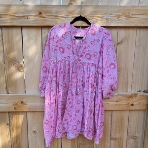 Floral Pink Block Print Mini Dress